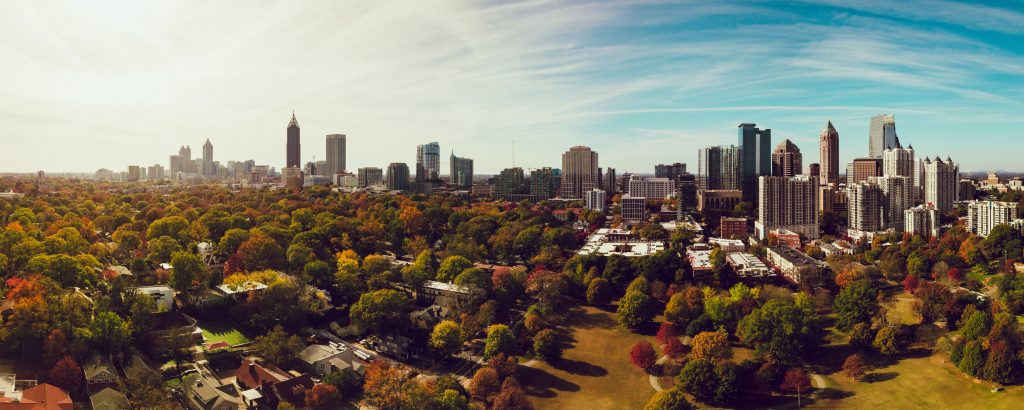 Dangerous neighborhoods in Atlanta, skyline, city, trees, fall