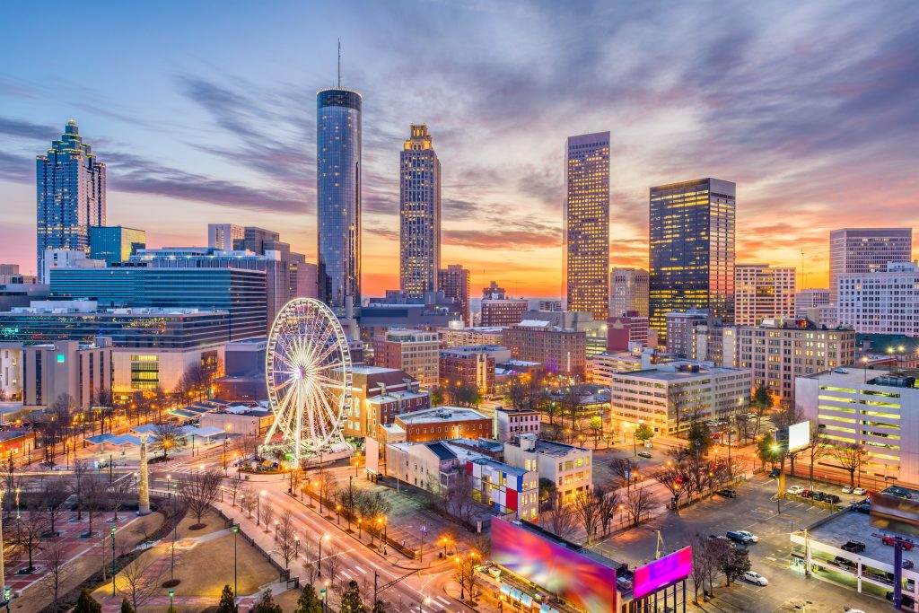 Dangerous neighborhoods in Atlanta, downtown atlanta, skyline, ferris wheel, city, nightlife