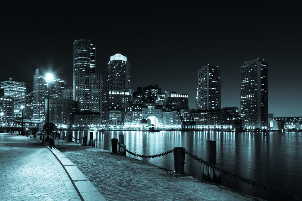 Sex Offenders in Boston; Boston skyline; night