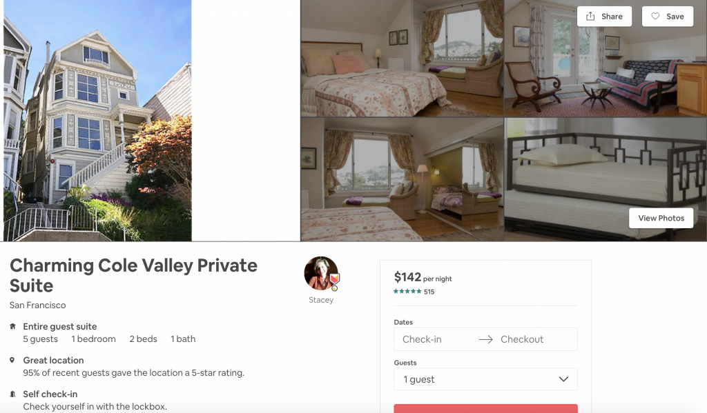 Top 10 Airbnbs in San Francisco, Charming Cole Valley Private Suite