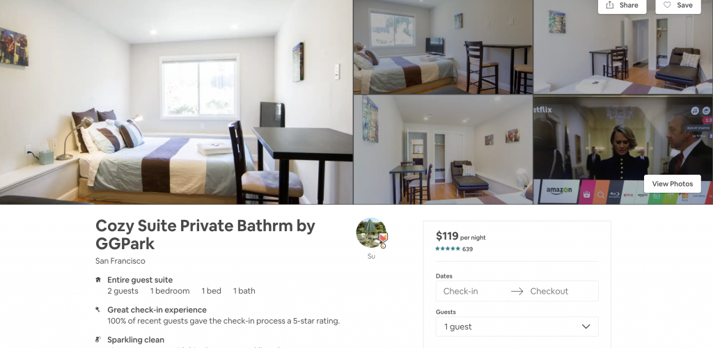 Top 10 Airbnbs in San Francisco, Cozy Suite, Private Bathroom, near CG Park