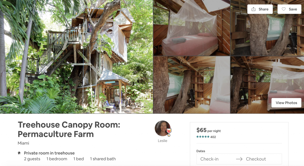 Airbnbs in Miami, treehouse, vacation, woods