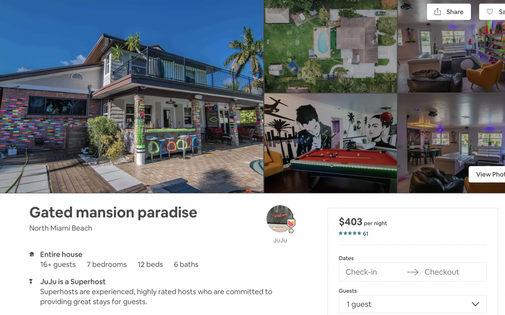 Airbnbs in Miami, mansion, part house, group house