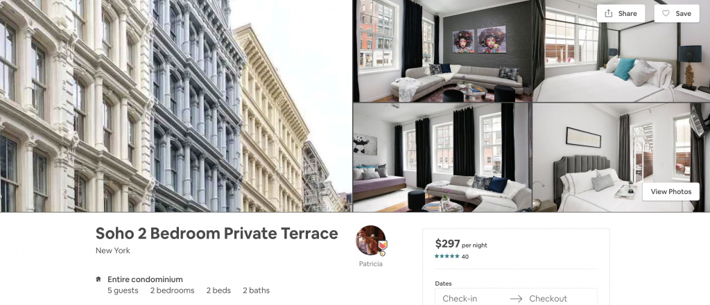 most in-demand airbnbs in New York, soho, two bedroom, private terrace